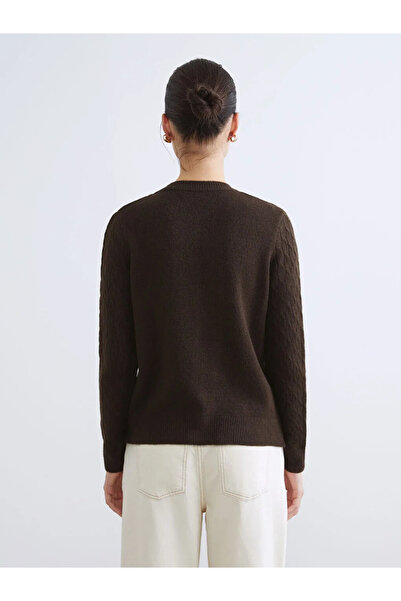 LC Waikiki Γυναικεία πλεκτή ζακέτα LCWAIKIKI Classic Brown με λαιμόκοψη με αυτοσχεδιασμό