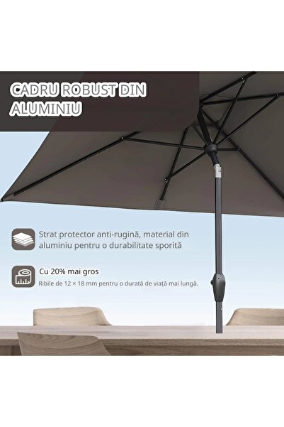Sekey Patio umbrella, UV protection 50+, Aluminum, 210x140 cm,