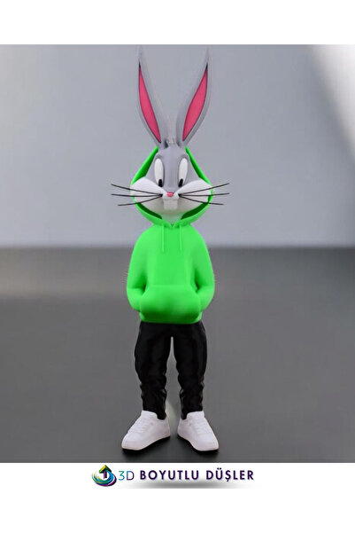 ZTE 3D BASKI 👉 3D Baskı TAVŞAN Figürü 36 cm | El Yapımı YEŞİL Kapşonlu Dekor...