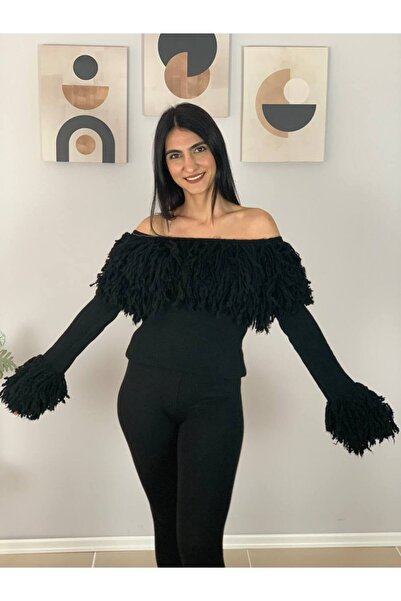 YusGos Women's Tasseled Madonna Collar Knitwear Sweater