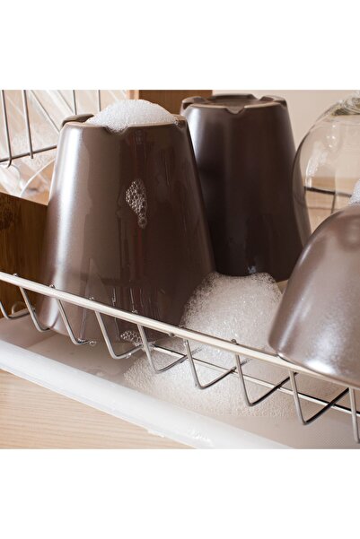 Relaxdays Στραγγιστήρι πιάτων από μπαμπού και μέταλλο, 2 επιπέδων, με θήκη γι...