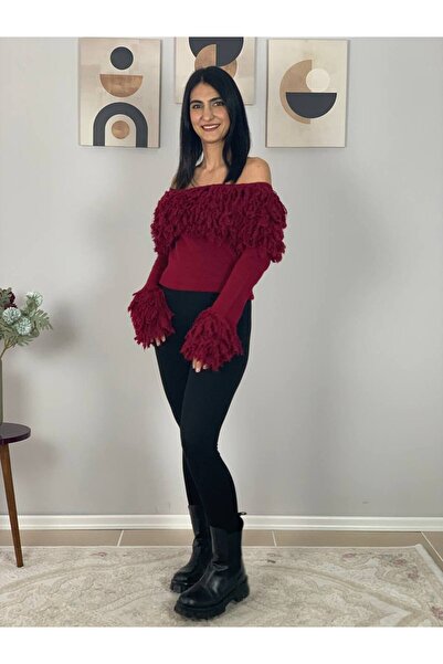 YusGos Women's Tasseled Madonna Collar Knitwear Sweater