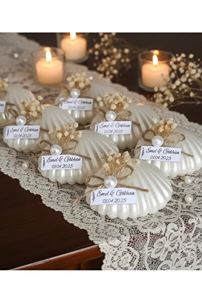 Candles Flame 100 Adet Hediyelik İstiridye Kutuda Mum Söz Nişan Nikah Bebek H...