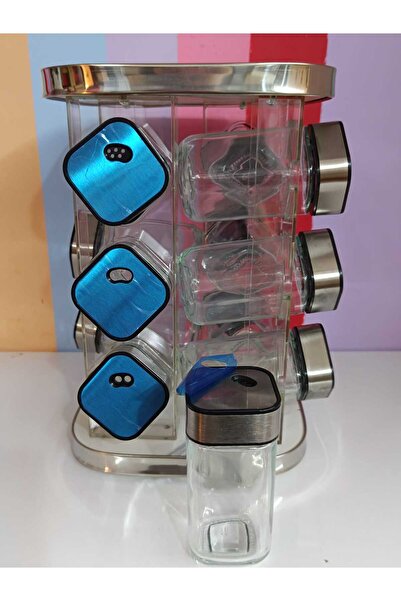 DEKOR ZÜCCACİYE HOME 12-Piece Rotating Stand Metal Lid Glass Spice Set