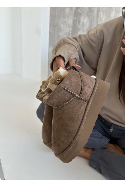 MİLAYA SHOES Cherry Fur-Inside Suede Winter Women's Boots Shoes