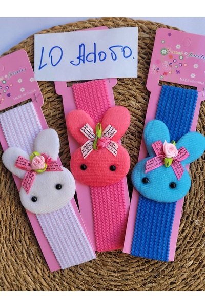 LO ADORO 3 bucăți de bentite pentru fete, model de fundă de iepure, potrivite pentru bebeluși fără păr, cu vârsta cuprinsă între 0-12 ani, flexibile