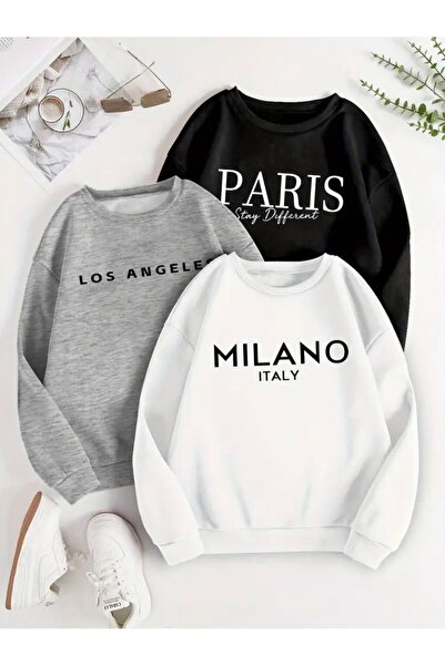 No Plan Hanorac imprimat MILAN-LOSANGELES-PARIS pentru băieți, 3 piese