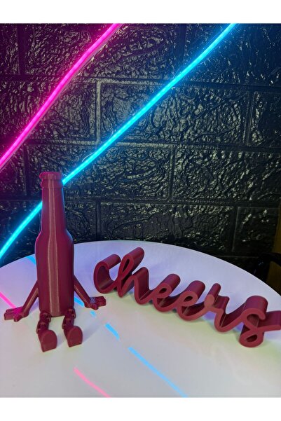 3D Şarap Şişesi ve Cheers Dekoratif 2'li Biblo Seti