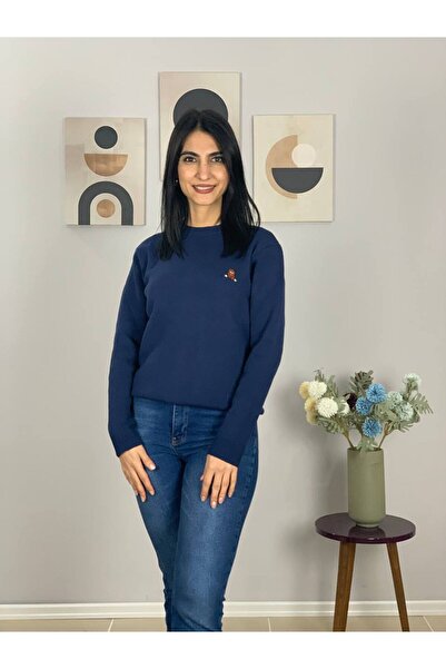 YusGos Women's Teddy Bear Embroidered Cream Knitwear Sweater