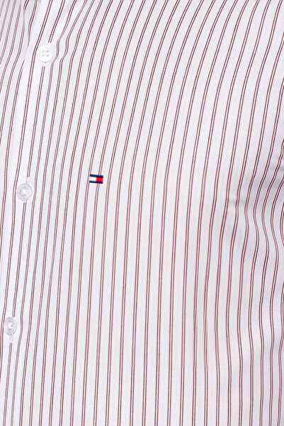 Tommy Hilfiger Men Maroon Striped Regular Fit Cotton Shirt