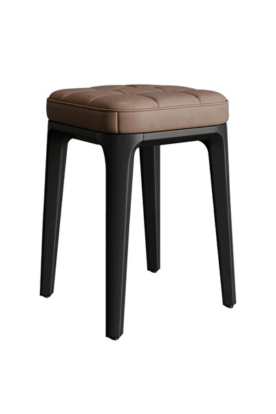 Kardett Brown stool with square cushion made of -leather, modern design - kitchen or table chair