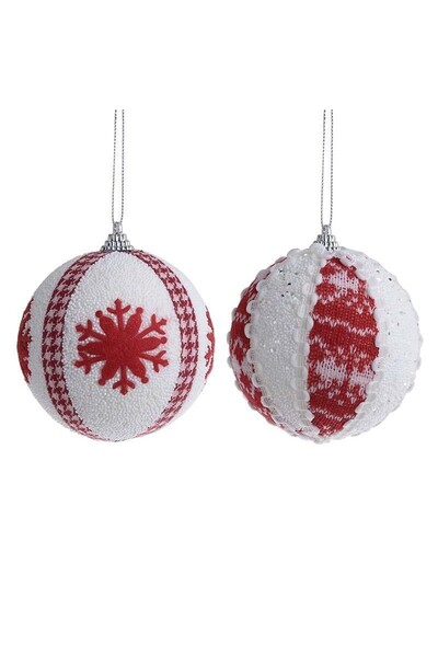 inart Set 2 globuri Craciun White-Red 10 x 10 cm