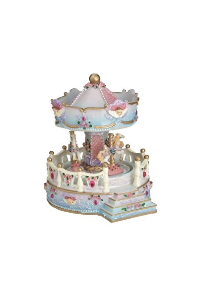 inart Carusel muzical cu miscare Pink White 16 cm x 17 cm