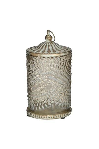 inart Glass lantern with LED White Golden 9 cm x 16 cm