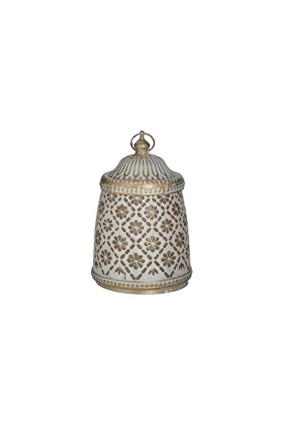 inart Antique White Gold Glass Lantern with LED 9 cm x 14 cm