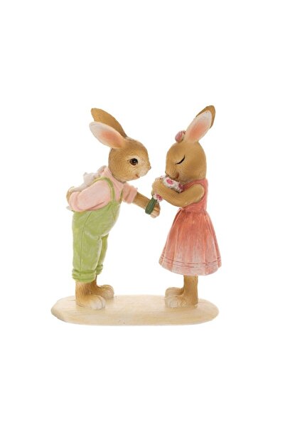 Iliadis Alexandros Figurina Cuplu iepurasi cu flori 11 cm x 5 cm x 14 cm