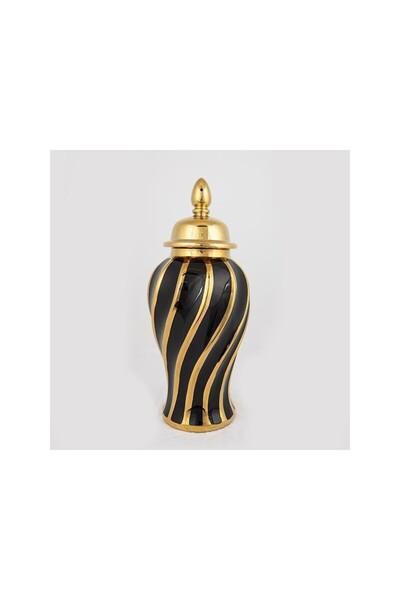 Romantic Home Black Gold ceramic vase with lid