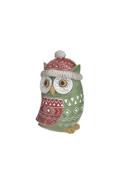 inart Bufnita decor din rasina Green Red Xmas 11 cm x 18 cm