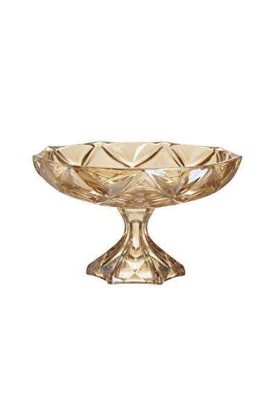 inart Amber glass serving platter with foot 32.5 cm x 20 cm