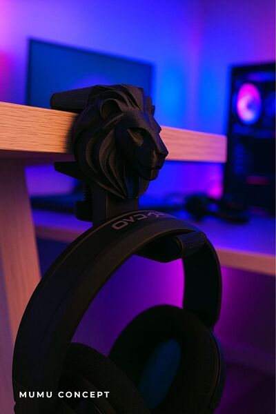 Mumu Desk Type Headphone Hanger with Lion Figure - Gaming Desk Headphone Holder Compatible with All Headphones