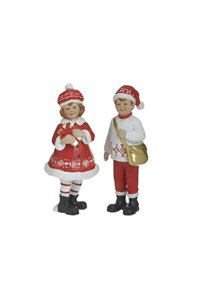 inart Set 2 figurine din rasina Xmas White Red 9 cm x 20 cm