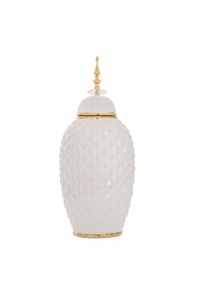 Iliadis Alexandros Vaza din ceramica White Golden cu capac 20 cm x 47 cm