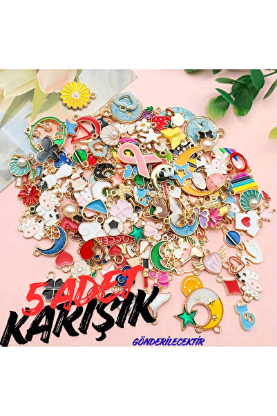 Feron Aksesuar 5 ADET Renkli Charm Kolye ve Bileklik Ucu Karışık Model Takı A...