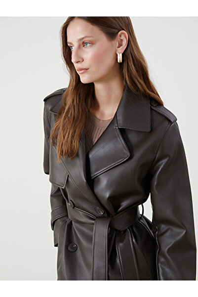 LC Waikiki Jacket Collar Women's Leather Look Trench Coat