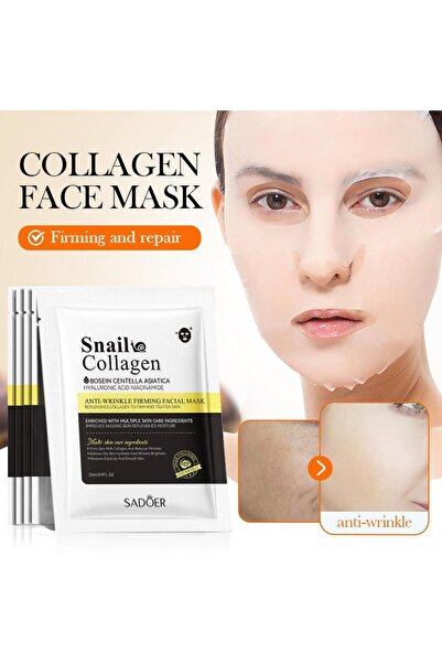 SADOER Set of 5 Moisturizing Facial Masks with Anti-Wrinkle Effect with Snail Extract and Collagen, 25ml