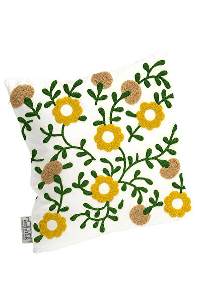 LOVER Digital Printed Embroidery Look Yellow Daisy Punch Look Throw Pillow Cover