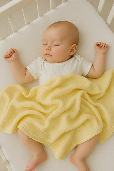 Heianmono Kids بطانية أطفال من قماش الموسلين القطني 100% بطبقتين باللون الأصف...