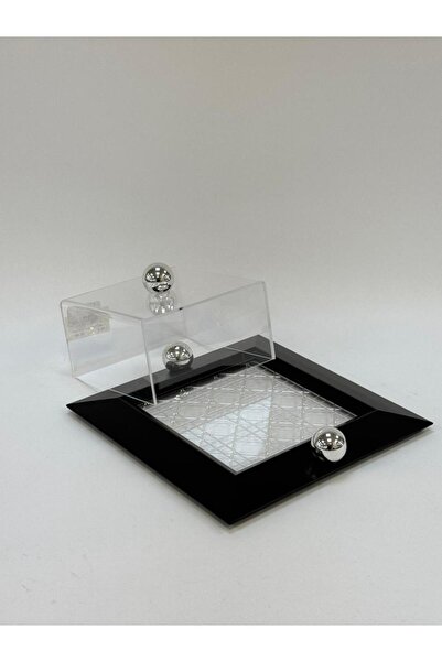 The Living صينية أكريليك مربعة شفافة سوداء، 24×24×10 سم