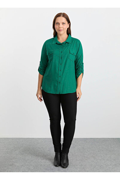 Selen Polo Yaka Düz Yeşil Kadın Bluz 25KSL8203