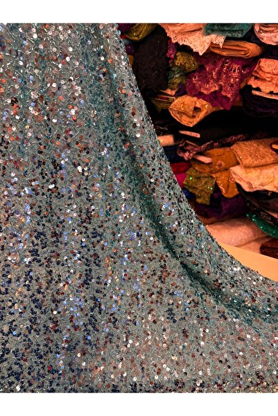 MEKİK MANİFATURA PULLU PAYET KUMAŞ (TÜL ÜZERİNE PUL VE BONCUK GÖRÜNÜMLÜ )