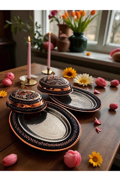 BARITCIOGLU Copper Erzincan Hand-Embroidered 2-Piece Kayak Plate
