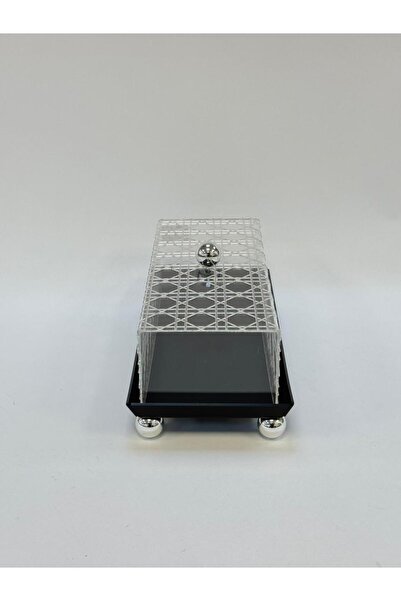 Living صينية أكريليك مستطيلة سوداء*شفافة، 38×18×14 سم