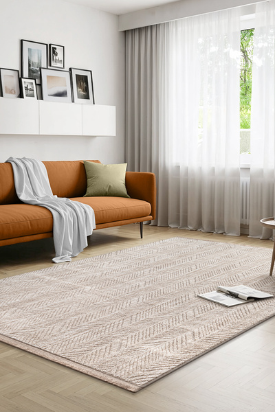SARAZ HALI Yalın Modern Dokuma Halı Kaymaz Tabanlı Yıkanabilir Salon ve Oturma Odası Halısı 5577 Bej