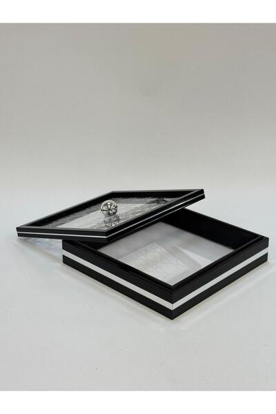 Living صينية أكريليك مربعة سوداء*شفافة، 25×25×6 سم