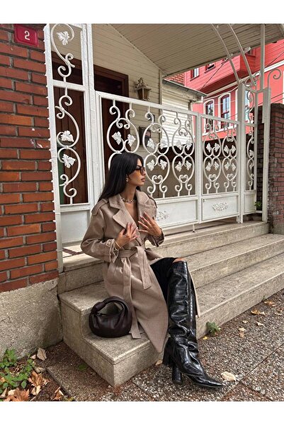 rengamoda Women's Belted Epauletted Lined Cashmere Coat