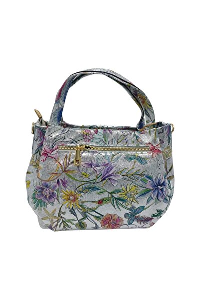 EVoStyle Women's Handbag in Genuine Leather Belle Monique Flower HM6162F, 28 × 23 × 15 cm, Silver Color