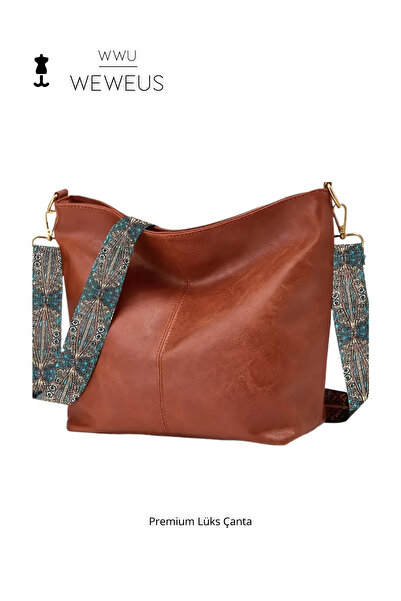 Weweus Premium πολυτελής γυναικεία τσάντα ώμου με καφέ λουράκι