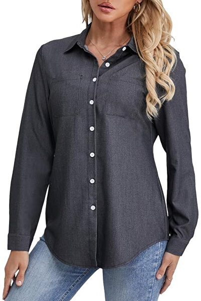 OEM Women's casual long-sleeved shirt size L gray