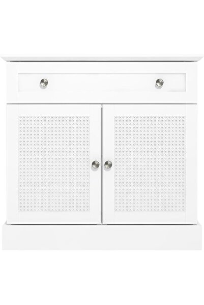 GALANO Bufet Coventry cu 2 uși și 1 sertar - Dulap de depozitare din ratan cu raft reglabil - Alb