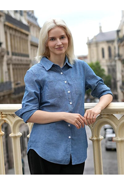 OEM Women's casual long-sleeved shirt size L blue