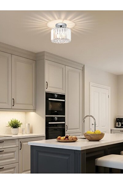 ANWIO Crystal Ceiling Lamp E27, Silver Base (bulbs not included)