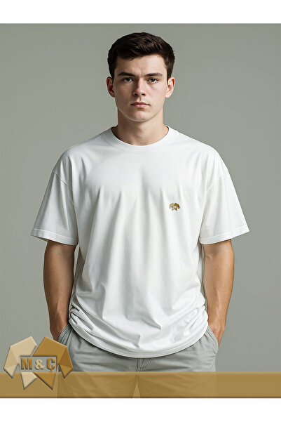 MÇ FAMİLY STORe Erkrk Oversize Special Design Bicycle Collar Cotton Short Sleeve Printed T-Shirt