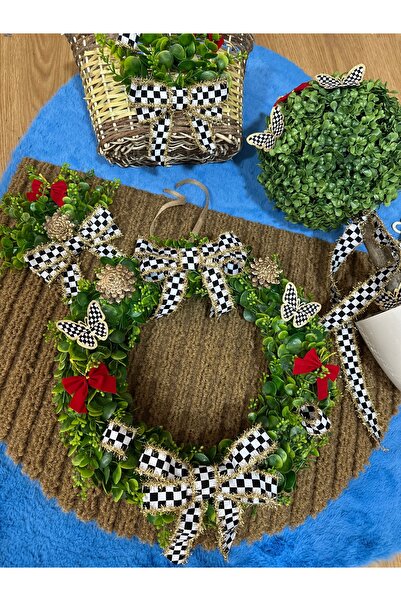 Marrone Büyük Paspas Ve Büyük 45cm Kapı Süsü 100*50 cm Paspas Şimşir Ağacı Sepet Ve Priz Süsü Extra 5li