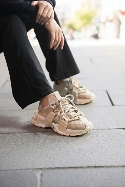 diclepolat Lopez Bej Lace-Up Women's Sneaker Shoes