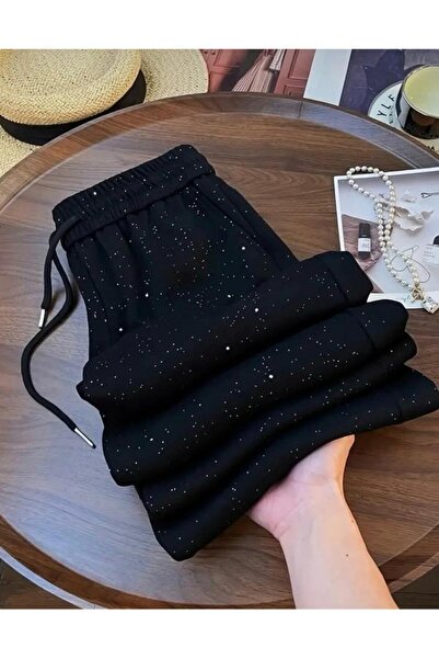 Bİ GİYİM Parıltılı Taş Baskılı Siyah Eşofman