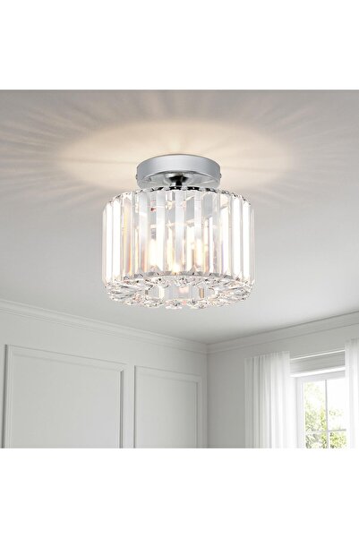 ANWIO Crystal Ceiling Lamp E27, Silver Base (bulbs not included)